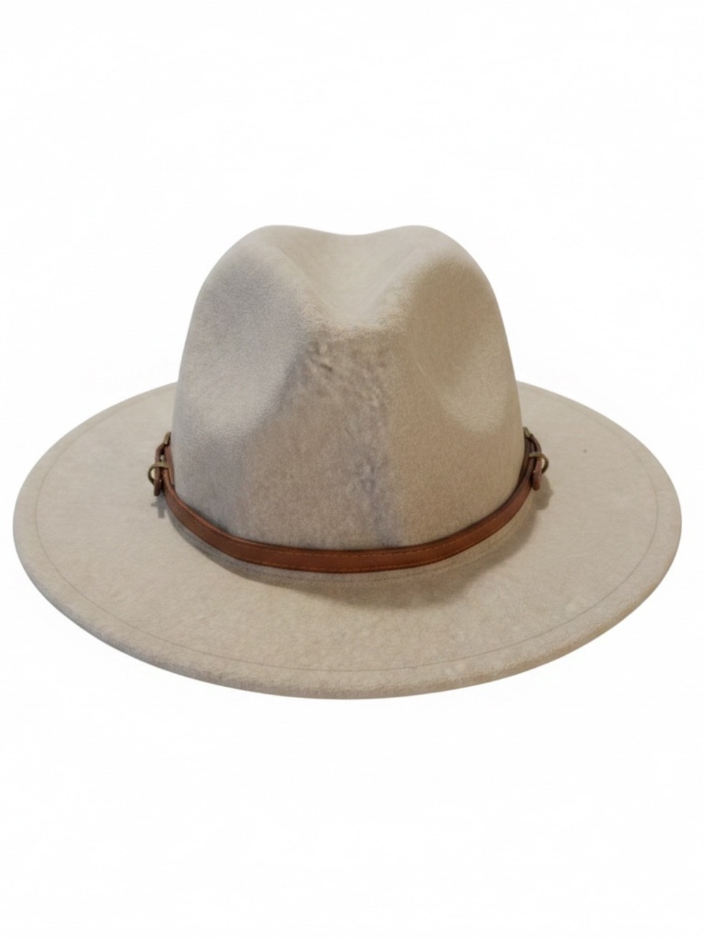 Felt Rancher Hat with Brown Leather Band - Light Beige